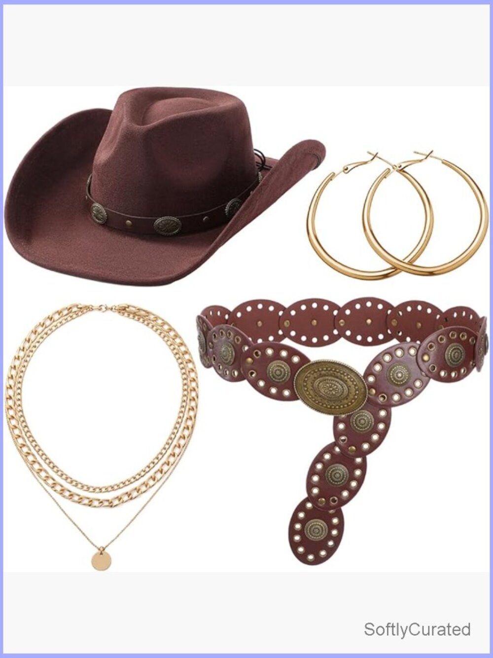 Western Cowgirl Hat Belt Earrings Necklace Set Horse Race Costume